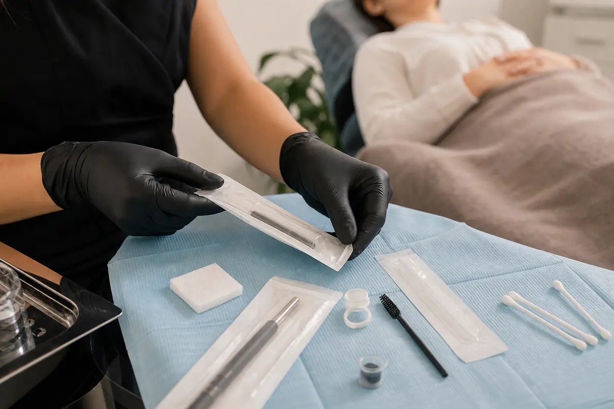 Material estéril y de un solo uso preparado para microblading