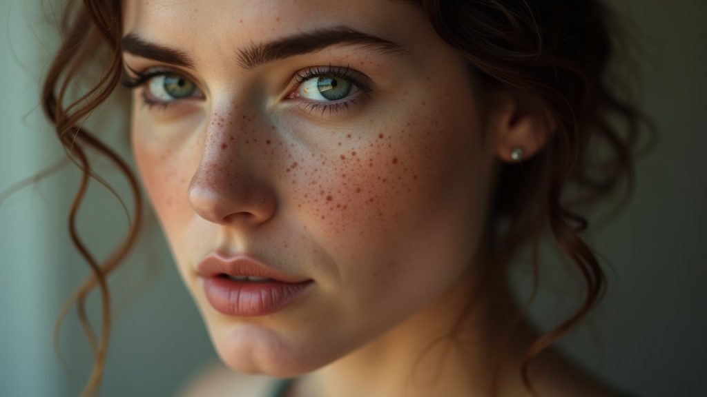 mujer con freckling en la cara